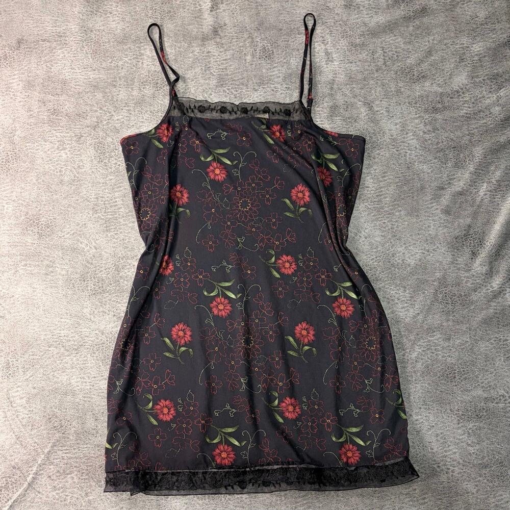 Vintage Black Floral Lace Mini Slip Dress